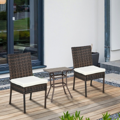 Outsunny PE Rattan Outdoor Dining Chairs with Cushion, Patio Wicker Dining Chair with Backrest, Brown