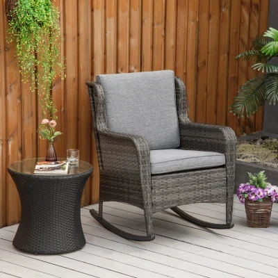 Outsunny Wicker Rocking Chair, Outdoor PE Rattan, Mixed Gray
