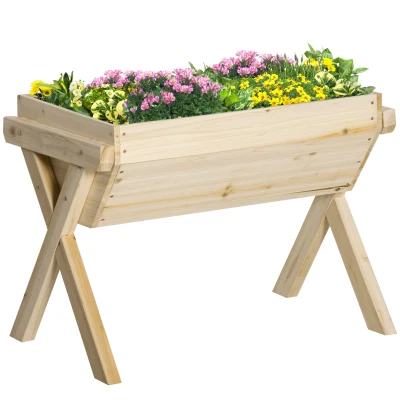 Outsunny Elevated Planter Box with Legs, Wooden Raised Garden Bed with Bed Liner and Drainage Holes, for Backyard, Patio to Grow Vegetables, Herbs, and Flowers