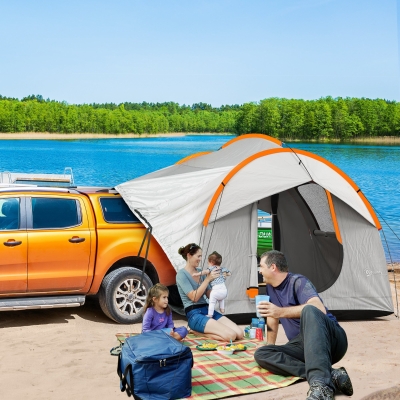 Outsunny 2000mm Waterproof SUV Tent, Car Tent with 3 Doors and Mesh Window, for 5-6 Person Camping Travel, Grey and Orange