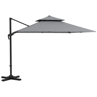 Outsunny 10' x 10' Cantilever Patio Umbrella, Double Top Square Offset Umbrella with 360° Rotation, Light Grey