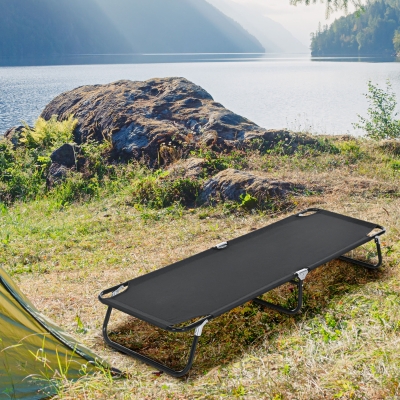 Outsunny Outdoor Folding Camping Cot Sleeping Bed for Adults, Office Home Use, Black