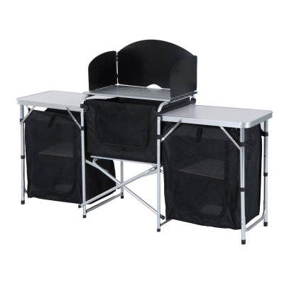 Outsunny Portable Aluminum Camping Kitchen Table with Cupboards