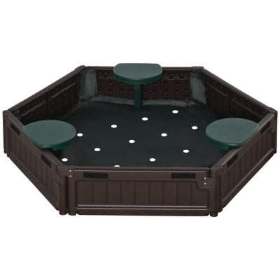 Outsunny DIY Kids Sandbox with Waterproof Oxford Cover, Sand Playset Station with Bottom Fabric Liner, for 3-12 Years Old, Outdoor Indoor Backyard, Brown