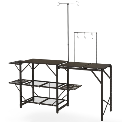 Outsunny Folding Camp Kitchen Table with Adjustable Lamp Stand