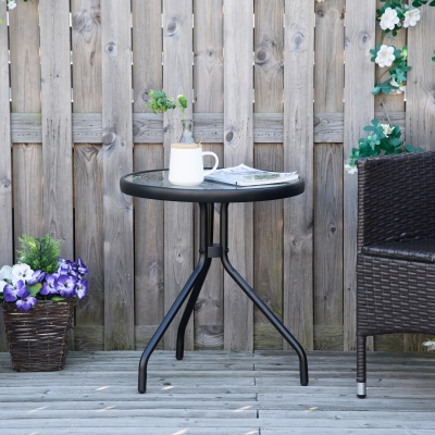 Outsunny 20" Round Outdoor End Table, Patio Side Table with Tempered Glass Top for Garden, Balcony, Poolside, Black