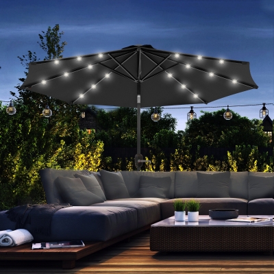 Outsunny 9ft Solar Patio Umbrella Outdoor Sunshade 24 LED Lights Tilt Canopy Black