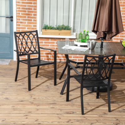 Outsunny 2 PCs Dining Chairs, Outdoor Armchairs, Stackable Design, Black