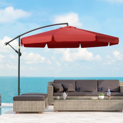 Outsunny 11FT Cantilever Patio Umbrella with Offset Hanging, Easy Tilt Adjustment & Cross Base for Backyard, Poolside, Red