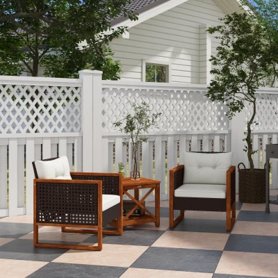 Outsunny Wicker Outdoor Bistro Set with Cushions, Brown