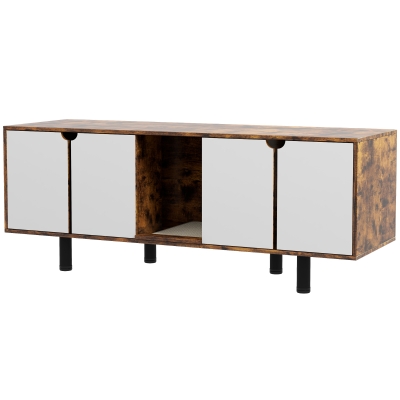 PawHut Cat Litter Box Enclosure, Rustic Brown with Cabinets