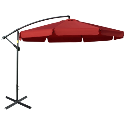 Outsunny 11FT Cantilever Patio Umbrella with Offset Hanging, Easy Tilt Adjustment & Cross Base for Backyard, Poolside, Red
