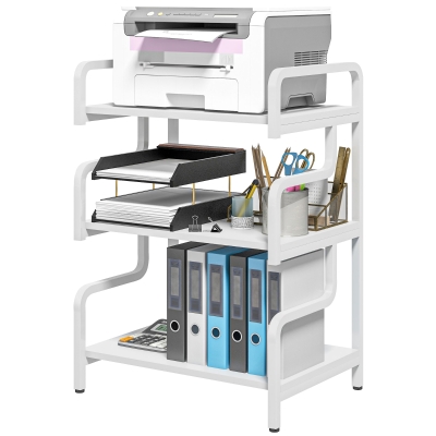 HOMCOM 3-Tier Metal Storage Shelf, Printer Stand for Home Office, White