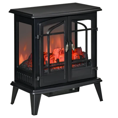 HOMCOM Electric Fireplace Stove, Freestanding Indoor Heater with Realistic Flame Effect, Adjustable Temperature and Overheat Protection, Black