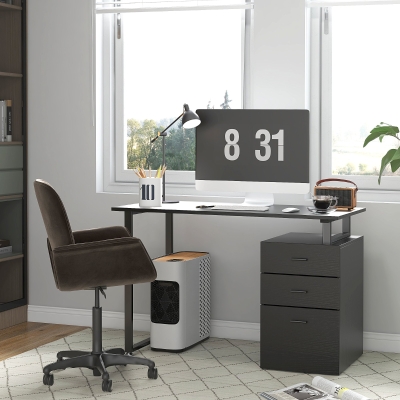 HOMCOM 47" Computer Desk with Drawers, Modern Writing Desk with Storage File Drawers for Home Office, Study, Black