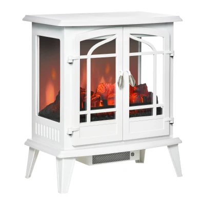 HOMCOM Electric Fireplace Stove, Freestanding Indoor Heater with Realistic Flame Effect, Adjustable Temperature and Overheat Protection, White