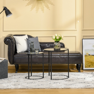 HOMCOM Set of 2 Nesting Coffee Tables with Metal Base, Round Side Table with Tempered Glass Tabletop for Living Room, Bedroom, Black