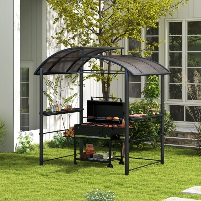 Outsunny 8' x 5' Grill Gazebo with Vented PC Roof, Side Shleves, Dark Grey