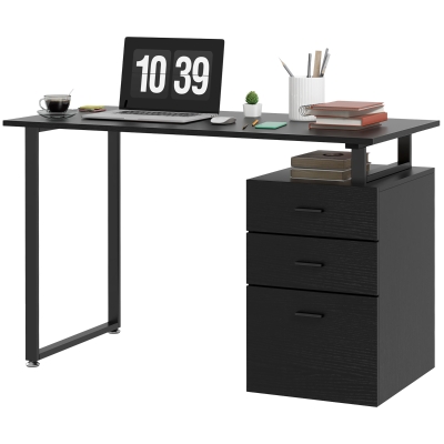 HOMCOM 47" Computer Desk with Drawers, Modern Writing Desk with Storage File Drawers for Home Office, Study, Black