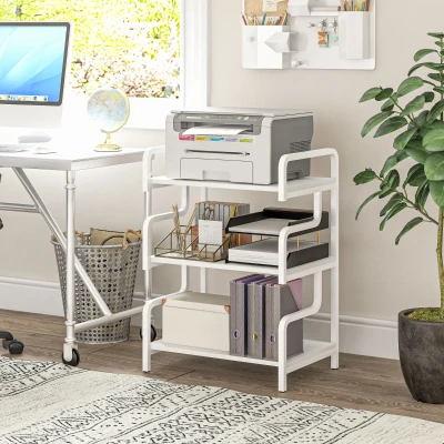 HOMCOM 3-Tier Metal Storage Shelf, Printer Stand for Home Office, White