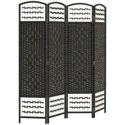 HOMCOM 4 Panel Folding Room Divider, Portable Privacy Screen, Wave Fiber Room Partition for Home Office, Black