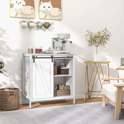 HOMCOM Farmhouse Buffet Cabinet with Sliding Barn Door, White
