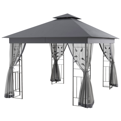 Outsunny 10' x 11.5' Metal Patio Gazebo with Netting, Gray