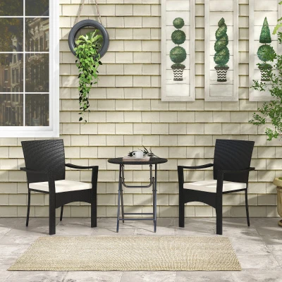 Outsunny Wicker Bistro Furniture Set with Cushions, White