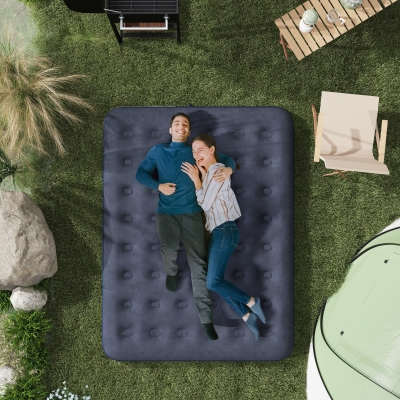 Outsunny Air Mattress Queen, Inflatable Air Bed with Flocked Surface for Guest, Camping, Travel, Dark Blue