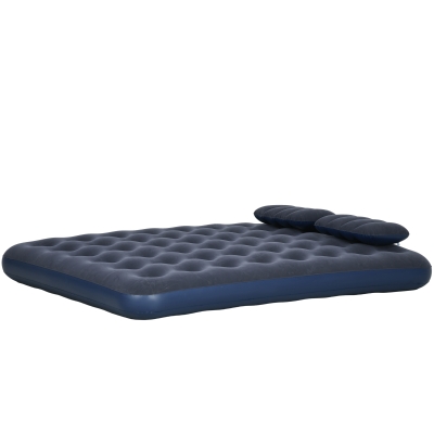 Outsunny Twin Air Mattress, Inflatable Double Air Bed with 2 Pillows, Hand Pump, Flocked Surface for Guest, Camping, Travel, Blue