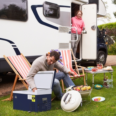 HOMCOM Dual Zone Car Fridge, 32 Quart Portable Fridge, 12/24V DC and 100V-240V AC, for Campervan RV Boat Travel Use, -4℉-68℉