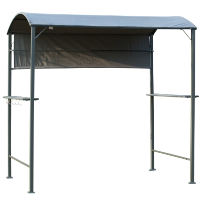 Outsunny 7x4.5ft Outdoor BBQ Gazebo Tent Metal Frame Garden Grill Canopy Sunshade Backyard Portable Shelter with Side Awning 2 Shelves and 5 Hooks Grey