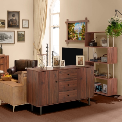 HOMCOM Kitchen Storage Sideboard, Buffet Cabinet with 2 Doors, 3 Drawers and Adjustable Shelves for Living Room, Brown