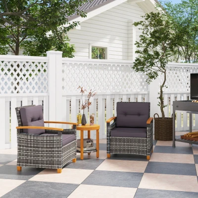 Outsunny Wicker Bistro Set with Cushions, Gray