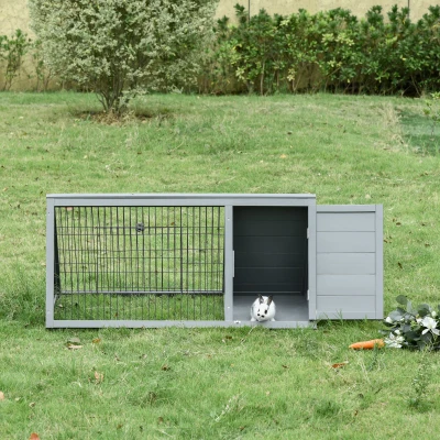PawHut 46" Wooden A-Frame Rabbit Hutch with Run, Gray