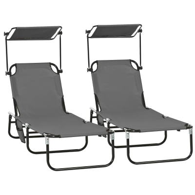Outsunny Set of 2 Folding Pool Chaise Lounge Chairs, Dark Gray