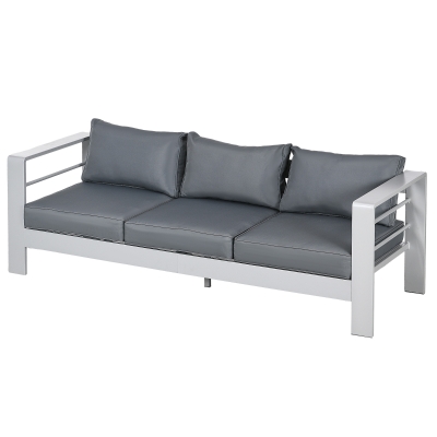 Outsunny Gray Aluminum Outdoor Sofa with Cushions, Patio Furniture