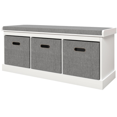 HOMCOM Shoe Storage Bench with Seat, Entryway Bench Seat with Cushion, 3 Fabric Drawers for Hallway, White