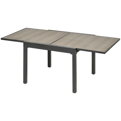 Outsunny Extendable Rattan Dining Table, Patio Retractable Table, Aluminum Frame, 35.4"/70.9" x 35.4", Mixed Brown