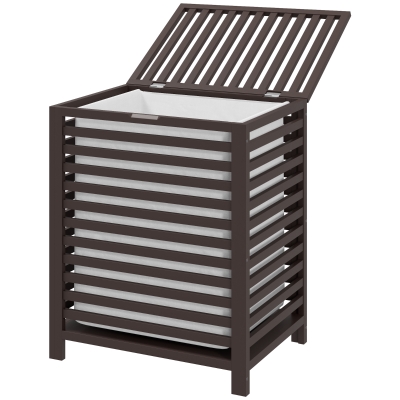 HOMCOM Bamboo Laundry Basket with Lid & Removable Liner, Coffee