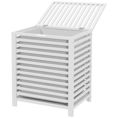 HOMCOM 55L Bamboo Laundry Basket with Lid & Liner Bag, White