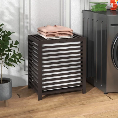HOMCOM Bamboo Laundry Basket with Lid & Removable Liner, Coffee