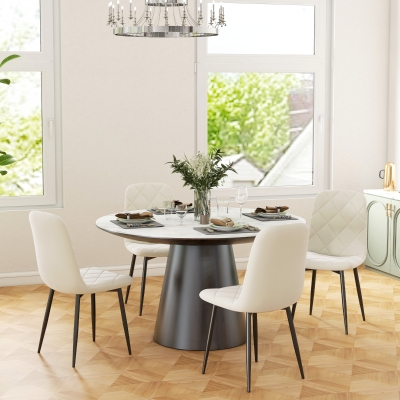 HOMCOM Dining Chairs Set of 4, Upholstered Dining Room Chairs with Steel Legs, Modern Kitchen Chair for Dining Room, Cream