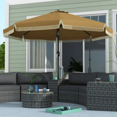 Outsunny 9' Tan Patio Umbrella, Ruffled with Tilt