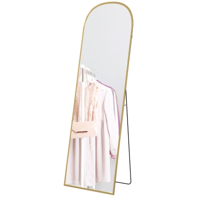 HOMCOM Arched Standing Mirror, 64" x 20" Full Length Mirror, Free Standing or Wall Mounted for Living Room, Bedroom, Gold