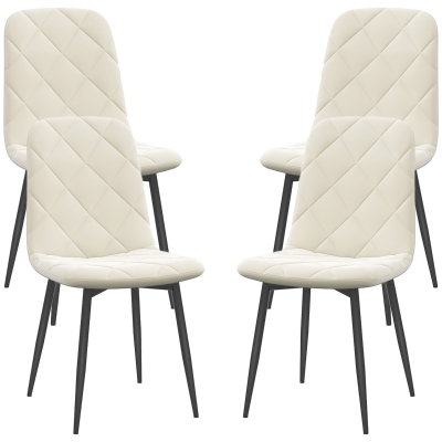 HOMCOM Dining Chairs Set of 4, Upholstered Dining Room Chairs with Steel Legs, Modern Kitchen Chair for Dining Room, Cream