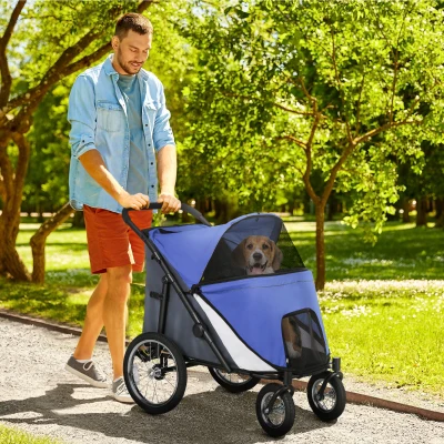 PawHut Foldable Dog Stroller, Blue, for Medium & Large Pets