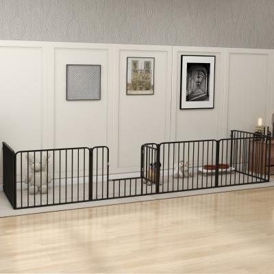 PawHut Dog Fence Outdoor 6 Panels 24" Height Indoor Steel Pet Exercise Pen DIY Design for Small Dogs
