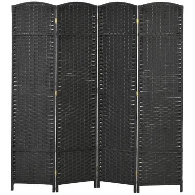 HOMCOM 5.6 Ft Tall Folding Room Divider, 4-panel Portable Privacy Screen, Hand-Woven Partition Wall Divider, Black