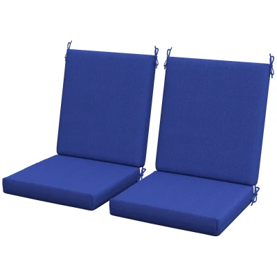 Outsunny Outdoor Cushions Set of 2 for Dining Chairs, Outdoor Seat Cushions with Back, Fade-Resistant Yarn-Dyed Polyester, Navy